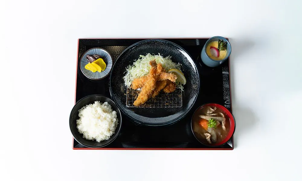 Fried shrimp set with chawanmushi at KimuKatsu, a Japanese Restaurant in Torrance